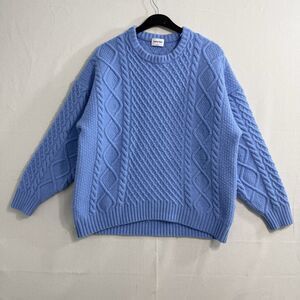 Aritzia Sunday Best Peggy Crewneck Cable-knit Wool Sweater Blue Size Medium